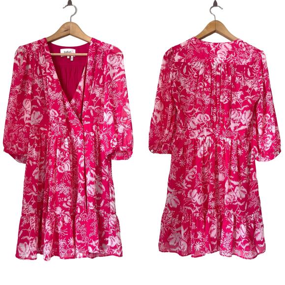BA&SH NWOT Ulia Floral Wrap Tropical Mini Dress in Rose Size M - Picture 6 of 16